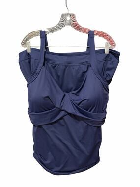 Lands’ End Plus Tankini Swim Set 22W Top 20W Skirted Bottom Navy